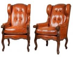 Pair of Hendrix Allardyce Italian Baroque Style Leather Wing Chairs - 3113524