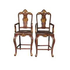 Pair of Hendrix Allardyce Venetian Bar Stools Painted Finish Leather Seats - 4481516