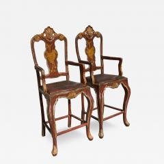 Pair of Hendrix Allardyce Venetian Bar Stools Painted Finish Leather Seats - 4483800