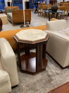 Pair of Hexagonal Side Tables in Makassar Wood and Travertine Top - 2376791