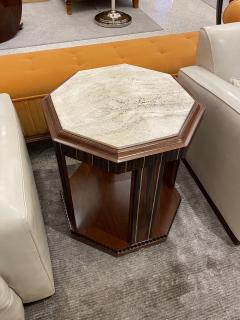 Pair of Hexagonal Side Tables in Makassar Wood and Travertine Top - 2376793