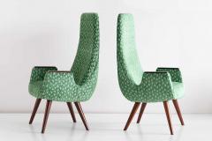 Pair of High Back Armchairs in Green Braqueni Velvet and Weng Wood 1950s - 1718884