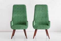 Pair of High Back Armchairs in Green Braqueni Velvet and Weng Wood 1950s - 1718893