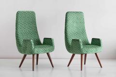 Pair of High Back Armchairs in Green Braqueni Velvet and Weng Wood 1950s - 1718894