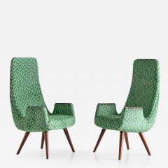 Pair of High Back Armchairs in Green Braqueni Velvet and Weng Wood 1950s - 1719501