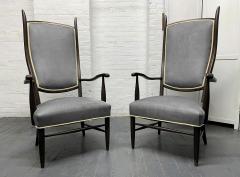 Pair of High Back Armchairs in Suede Upholstery - 1933037