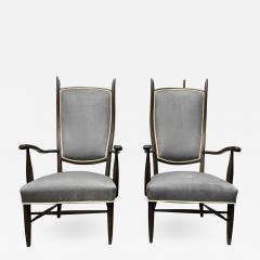 Pair of High Back Armchairs in Suede Upholstery - 1934933