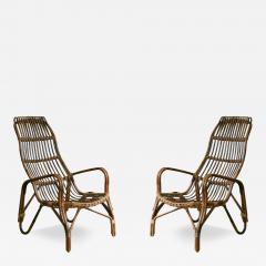 Pair of High back bamboo armchairs 1960s - 4055856