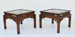 Pair of Hollywood Regency Asian Inspired Wooden Side Tables - 3591602