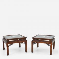 Pair of Hollywood Regency Asian Inspired Wooden Side Tables - 3637136