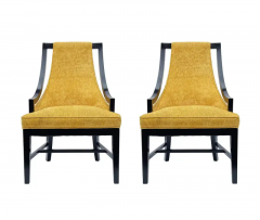 Pair of Hollywood Regency Black Frame Armchair Slipper Chairs with Gold Fabric - 2824300