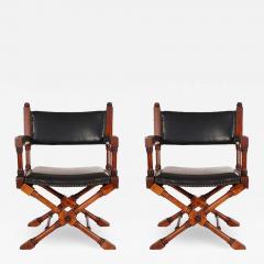 Pair of Hollywood Regency Black Leather X Base Director or Campaign Chairs - 1762005
