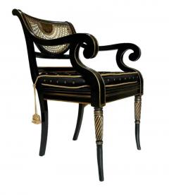 Pair of Hollywood Regency Black Rope Tassel Cane Armchairs or Side Chairs - 3708508