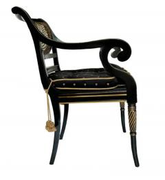 Pair of Hollywood Regency Black Rope Tassel Cane Armchairs or Side Chairs - 3708515
