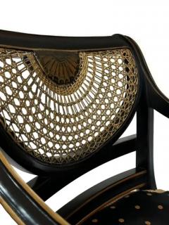 Pair of Hollywood Regency Black Rope Tassel Cane Armchairs or Side Chairs - 3708526