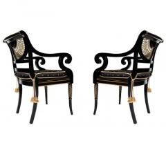 Pair of Hollywood Regency Black Rope Tassel Cane Armchairs or Side Chairs - 3708533