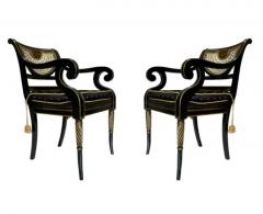 Pair of Hollywood Regency Black Rope Tassel Cane Armchairs or Side Chairs - 3708534