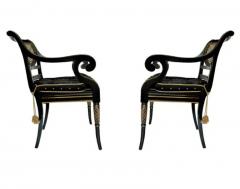 Pair of Hollywood Regency Black Rope Tassel Cane Armchairs or Side Chairs - 3708537