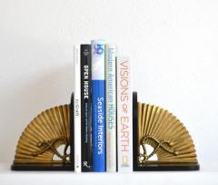 Vintage Solid Brass Fan Shell Bookends TIC Made In India Hollywood Regency