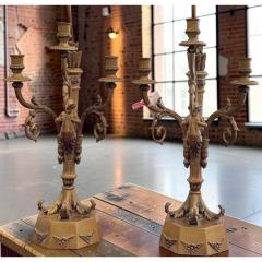 Pair of Hollywood Regency French Bronze Putti Candelabra Table Lamps Paris - 4707482