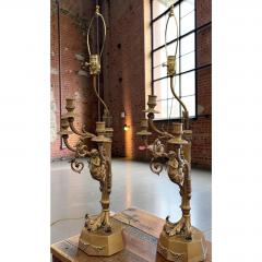 Pair of Hollywood Regency French Bronze Putti Candelabra Table Lamps Paris - 4707483