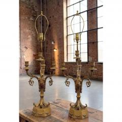 Pair of Hollywood Regency French Bronze Putti Candelabra Table Lamps Paris - 4707487
