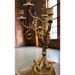 Pair of Hollywood Regency French Bronze Putti Candelabra Table Lamps Paris - 4707489