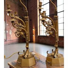 Pair of Hollywood Regency French Bronze Putti Candelabra Table Lamps Paris - 4707491