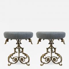 Pair of Hollywood Regency Gold Metal Floral Stools - 576977