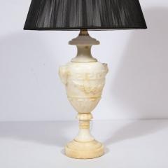 Pair of Hollywood Regency Handcarved Alabaster Lamps w Neoclassical Detailing - 2660081