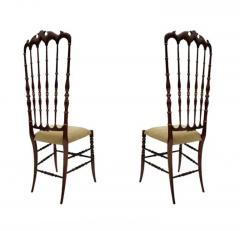 Pair of Hollywood Regency Italian Walnut Chiavari Chairs with Tall Ladder Backs - 3303702