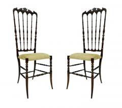 Pair of Hollywood Regency Italian Walnut Chiavari Chairs with Tall Ladder Backs - 3303703