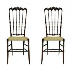 Pair of Hollywood Regency Italian Walnut Chiavari Chairs with Tall Ladder Backs - 3303704