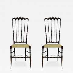 Pair of Hollywood Regency Italian Walnut Chiavari Chairs with Tall Ladder Backs - 3304513