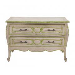 Pair of Hollywood Regency Louis XV Style Paint Decorated Chartreuse Nightstands - 1668076
