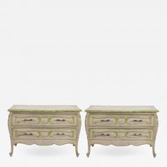 Pair of Hollywood Regency Louis XV Style Paint Decorated Chartreuse Nightstands - 1670723