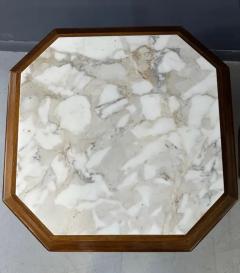 Pair of Hollywood Regency Octagonal Calacatta Marble Side Tables w Brass Accents - 3936167