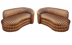 Pair of Hollywood Regency Opposing Curved Chaise Lounges Sofas or Loveseats - 2846217
