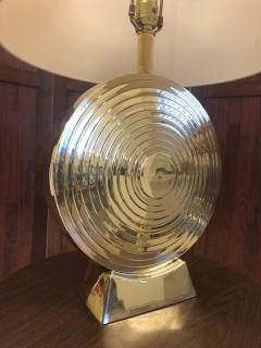 Pair of Hollywood Regency Polished Brass Disc Lamps - 520467