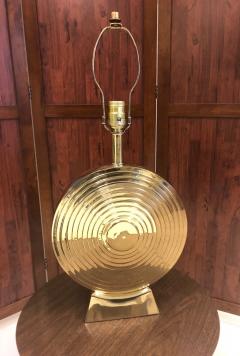 Pair of Hollywood Regency Polished Brass Disc Lamps - 520470