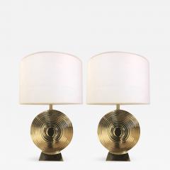 Pair of Hollywood Regency Polished Brass Disc Lamps - 521029