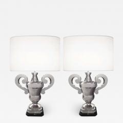 Pair of Hollywood Regency Polished Nickel Table Lamps Large Urns - 3280214