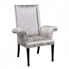 Pair of Hollywood Regency Scroll Form Ebonized Walnut Textural Silk Armchairs - 1648553