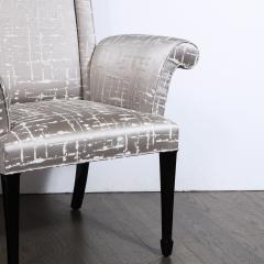 Pair of Hollywood Regency Scroll Form Ebonized Walnut Textural Silk Armchairs - 1648576