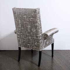 Pair of Hollywood Regency Scroll Form Ebonized Walnut Textural Silk Armchairs - 1648589