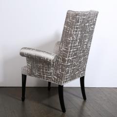 Pair of Hollywood Regency Scroll Form Ebonized Walnut Textural Silk Armchairs - 1648594