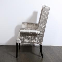 Pair of Hollywood Regency Scroll Form Ebonized Walnut Textural Silk Armchairs - 1648596