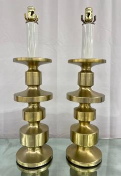 Pair of Hollywood Regency Solid Brass Table Desk Lamps Candlestick Modern - 3094897