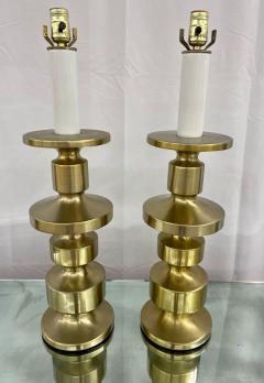 Pair of Hollywood Regency Solid Brass Table Desk Lamps Candlestick Modern - 3094898