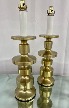 Pair of Hollywood Regency Solid Brass Table Desk Lamps Candlestick Modern - 3094899